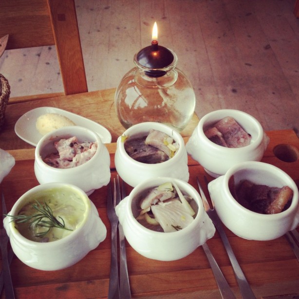 Six types of pickled herring served as one of the restaurant's main courses