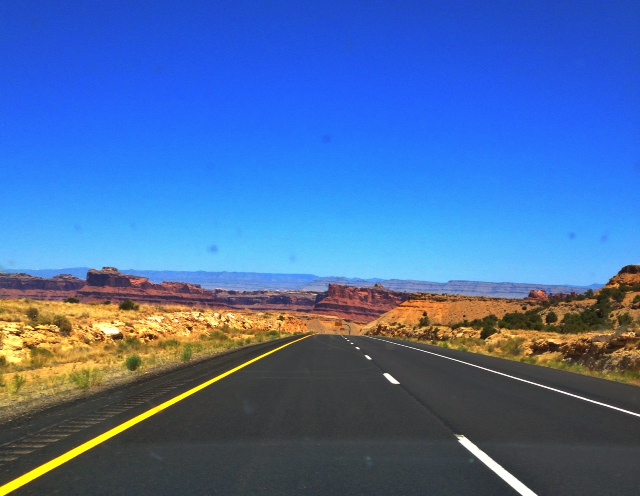 Heading towards the Mars-like landscape in Moab, Utah