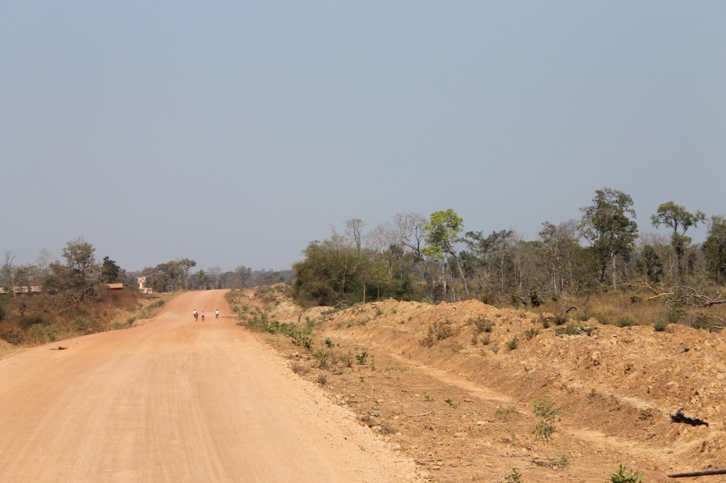 The dry, dusty highway in Cambodia