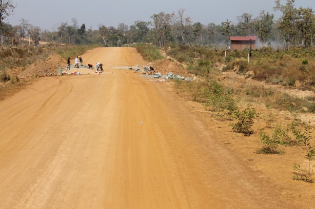 Villagers working on the road in Cambodia