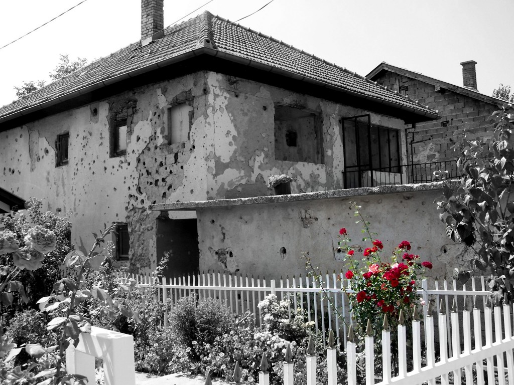 Bullet riddled building in Sarajoev