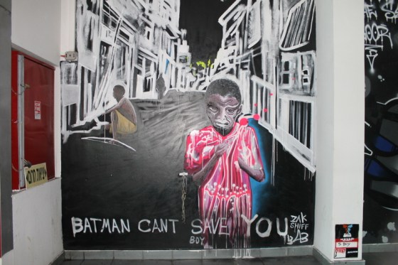 Cultural commentary in street art at Tel Aviv bus station