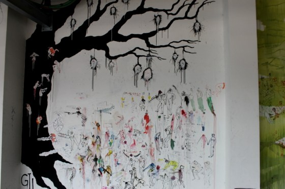 Mixed medium street art at Israel bus station